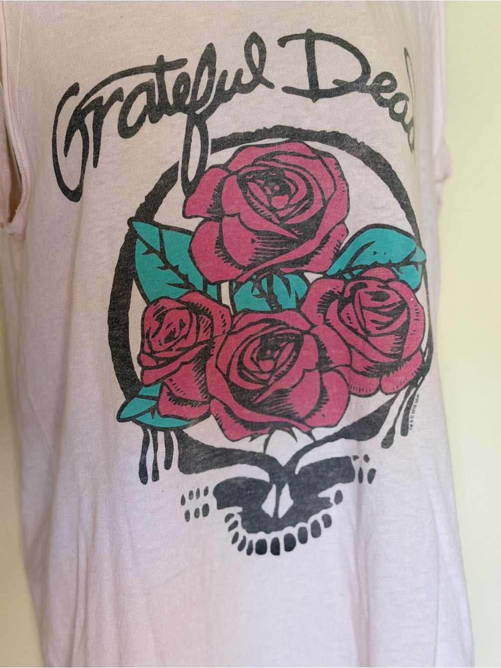 Small Junk Food Grateful Dead Light Pink Rose Graphic Tank Top - Picture 4 of 14